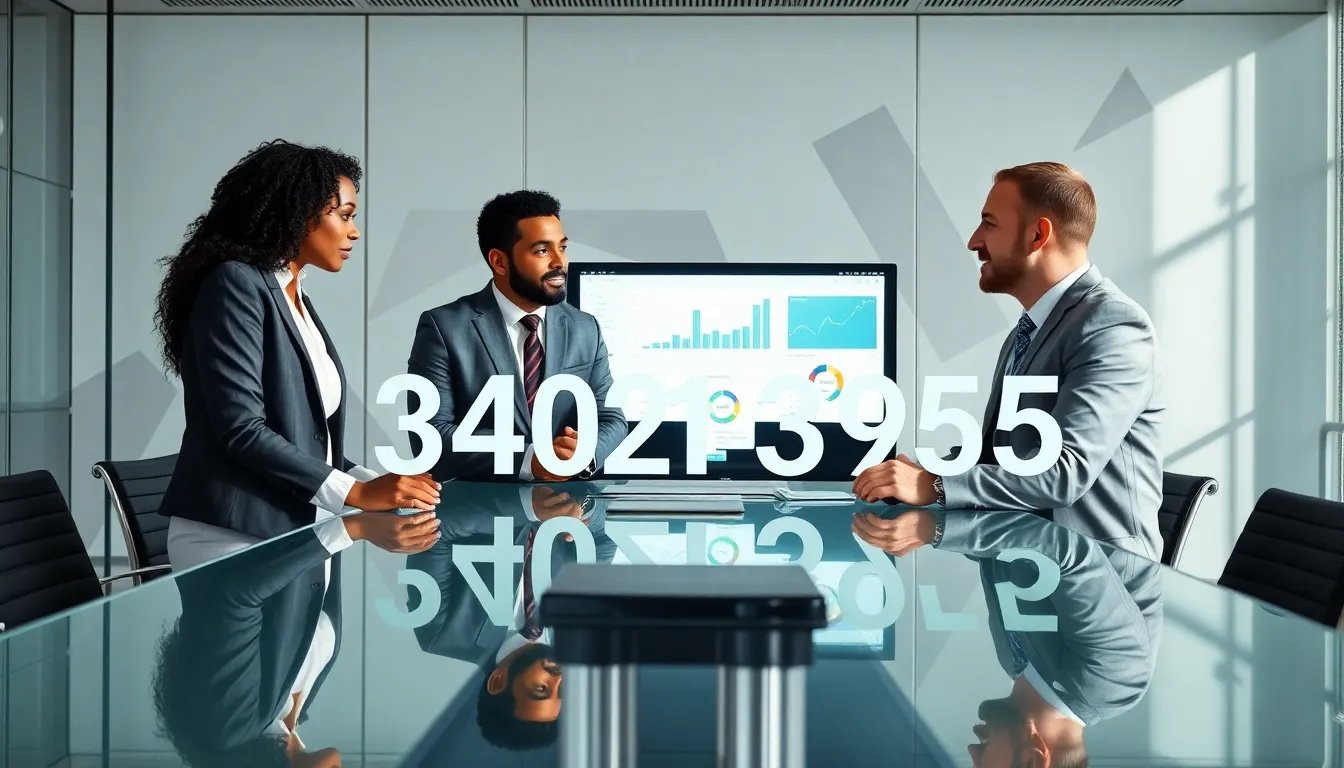 professionals discussing data analysis in a modern office setting.